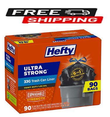 Hefty Ultra Strong Drawstring Trash Bags, Unscented 33 gal., 90 ct.