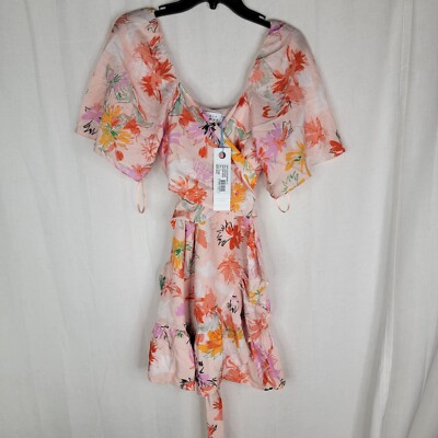 tanya taylor pink floral dress Tanya Taylor Anastasia Womens 2 Silk Wrap Floral Pink Ruffles Dress
