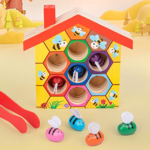Wooden Beehive toy Wooden Toys, Clamp Bee to Hive Toy, Puzzle Leaning - Picture 1 of 12