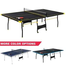 Official Size Outdoor Indoor Tennis Ping Pong Table Black Yellow 2 Paddle 2 Ball