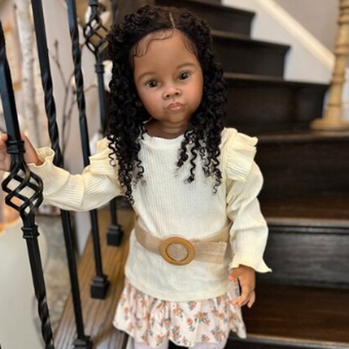75cm Finished Reborn Baby Doll Cloth Body Girl Rooted Curly Hair Africa American - Afbeelding 3 van 3