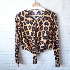 LPA Top 13 Painted Love Animal Print Revolve Size S Open Front Tie Hem Leopard