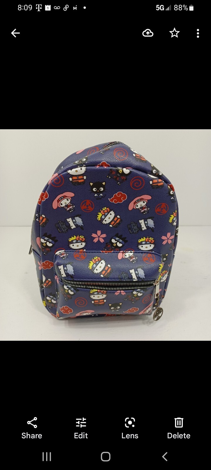 Hello Kitty X Naruto Shippuden Mini Backpack Bag Purs Gem