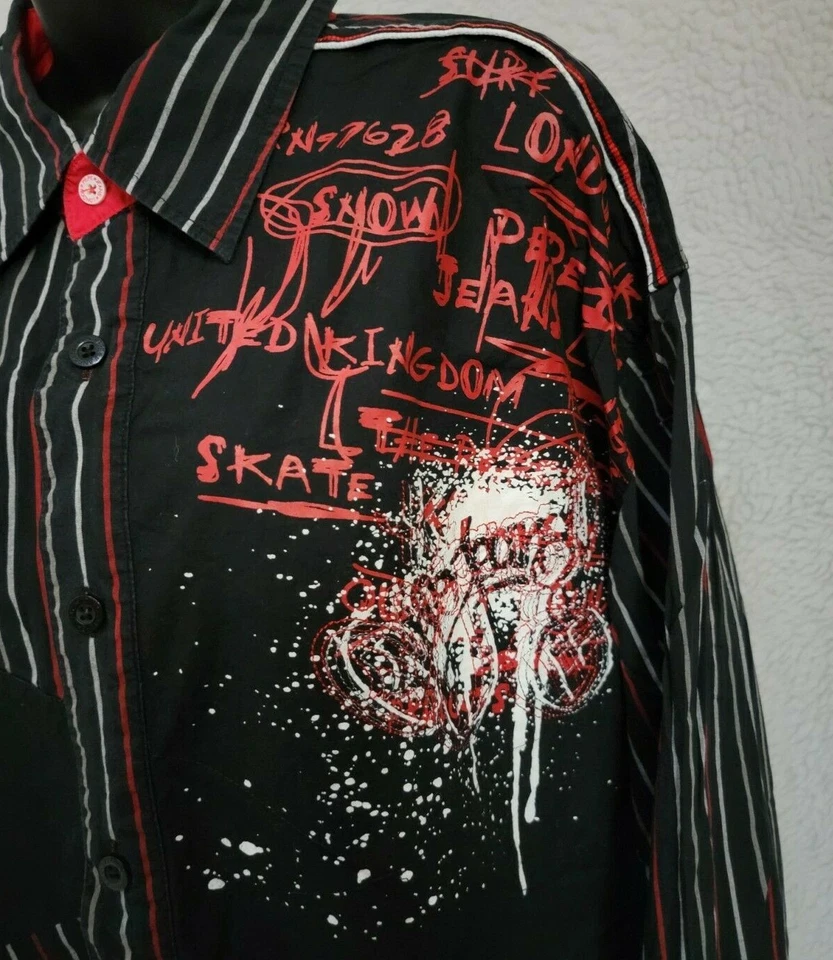 Pepe Jeans Mens Shirt Size 2XL XXL 2X Large Black Gray Red Striped - Image 4 of 4