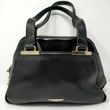 Giudi Italy Vintage Black Leather Gold Hardware Shoulder Handbag