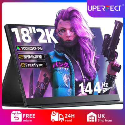 UPERFECT Monitor Gaming 144Hz, Monitor Portátil 18" 2K 2560x1600 100% sRGB para PC PS6 5 4