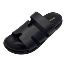 Peacocks Womens Ladies Black Faux Leather Flat Sandals Slides Size UK 5 Used