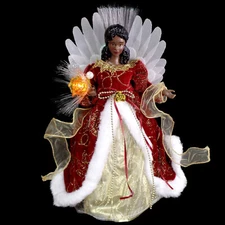 AFRICAN AMERICAN / FIBER OPTIC BLACK ANGEL TREE TOPPER / LED / SEE OUR VIDEO!