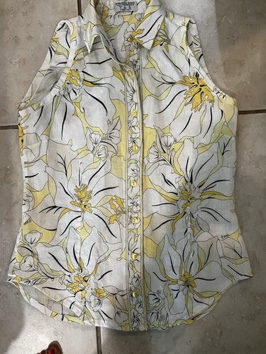 Averado Bessi Yellow White Linen Lily Blouse sz IT 42 US 8 Italy