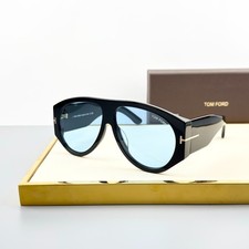 Tom Ford TF1044 Black Frame Blue Lens Sunglasses Oversized Aviator New w/ Case