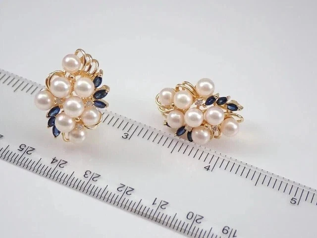 Natural White Pearl 2.50Ct Round Vintage Stud Earrings 14K Yellow Gold Plated - Image 3 of 4