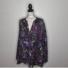 Ava & Viv Womens 2X Black Floral V-Neck Long ...