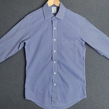 Brooks Brothers 1818 Shirt 14.5 32 Mens L/S Button Up Milano Blue Gingham