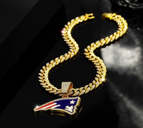 New England Patriots Edelsteinkette Halskette - Silber oder Gold Cuban Link - 24" Kette - Bild 5 von 8