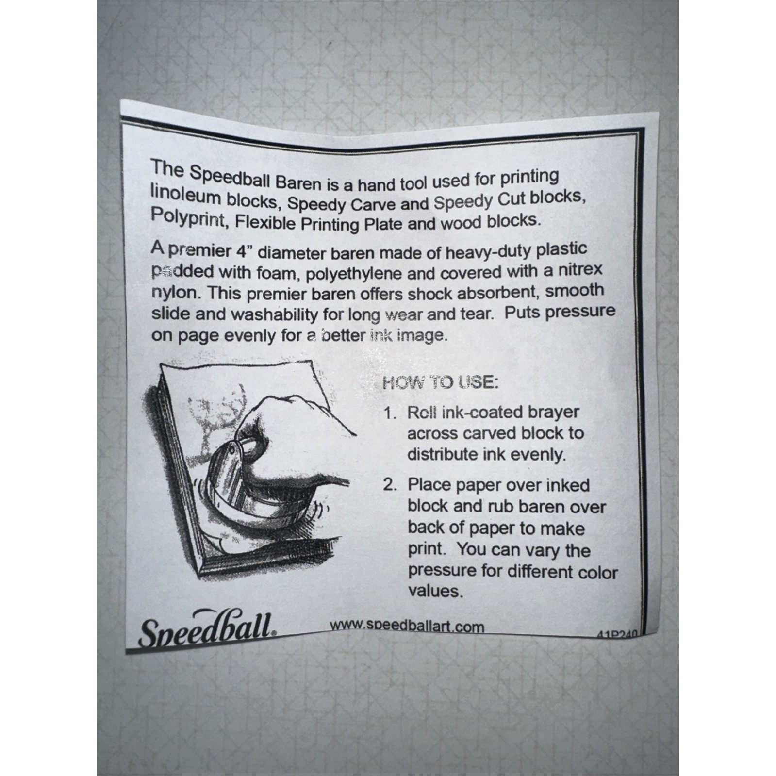 Speedball Art Printing Baren Hand Tool for Linoleum Speedy Carve Blocks