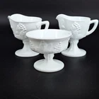 3 Vintage Indiana Glass Mixed Lot Footed Milk Glass White Harvest Grape
