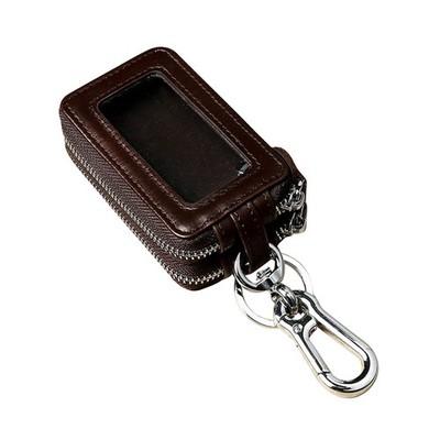 Key Wallet Genuine Leather Car Key Holder Case Keychain Bag Dual Zipper Pouch