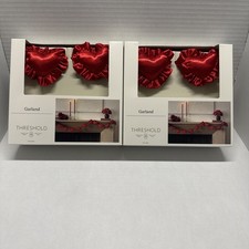 2 New Threshold Red Heart Garland 6 ft Valentine's Day Fabric Hearts Decoration