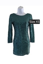 Women's XS Fashion Holiday Party Green Sequences Bodycon Mini Dress Longsleeves