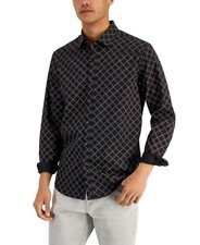 Alfani Shirt Mens Size XL Black Geometric Long Sleeve Button Up Woven Print 50
