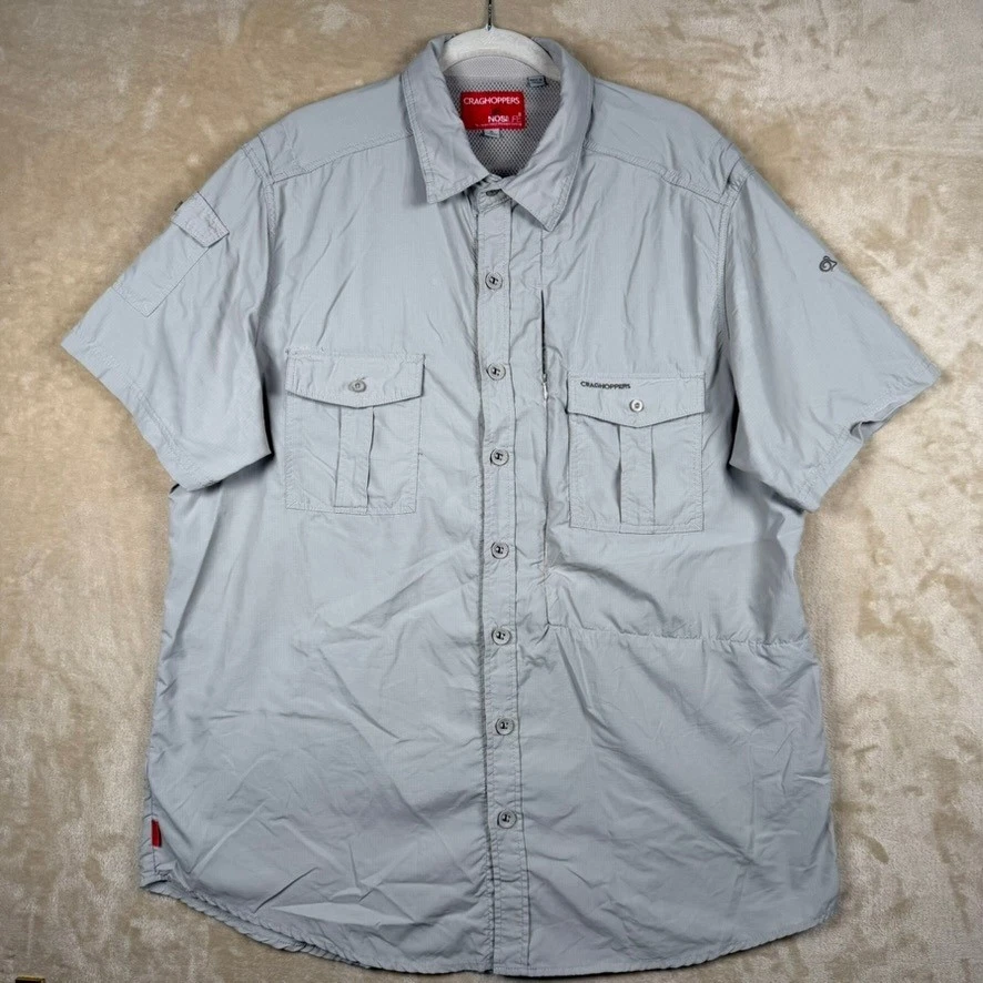 Craghoppers NosiLife Mens XL Grey Short Sleeve Ripstop Hiking Safari Shirt