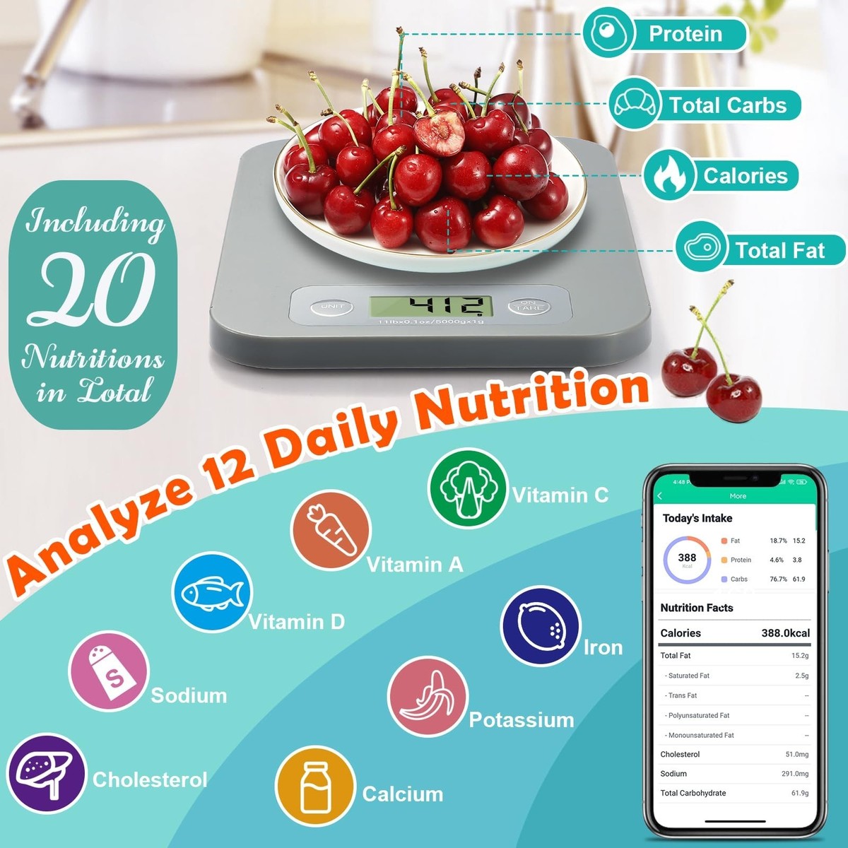 Smart Food Scale for Calorie Counting, Digital Food Scale with