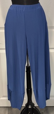NEW Palazzo Asymmetrical Hem Women's Pants By JJ Size Small Blue Draped Wide Leg