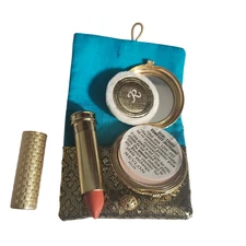  Vtg 1970s Revlon Misty Rose Love Pat Powder Compact & Lipstick in Pouch