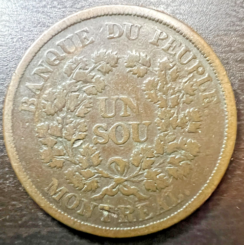 Ficha de banco Un Sou Montreal 1837 1/2 centavo token Canadá - Imagen 1 de 2