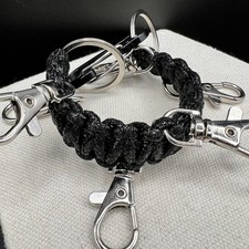 Black Paracord Keychain Wristlet Multi Clip Carabiner Key Holder EDC Tactical