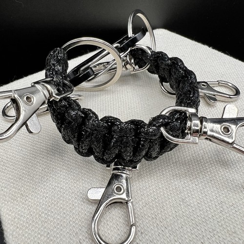 Black Paracord Keychain Wristlet Multi Clip Carabiner Key Holder EDC Tactical