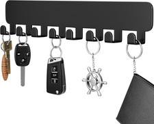Wall Key Holder With 8 Hooks Self Adhesive No Drill Key Rack For Entryway Black