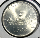 elf Italy 500 Lire 1964 Silver Columbus Ship — photo 1