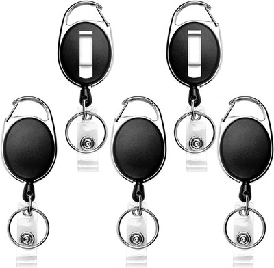 Teskyer Badge Reel, 5 Pack Retractable Badge Holders with Carabiner Belt Clip an
