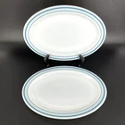 Vintage PYREX Serving Platters Turquoise Teal Stripes #799 Set Of 2 Oval 002