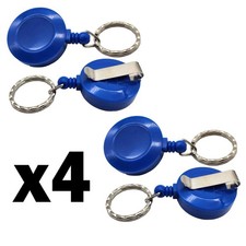 4 x Retractable Keyring Belt Clip Badge Reel ID Holder Ski Pass Lanyard - BLUE