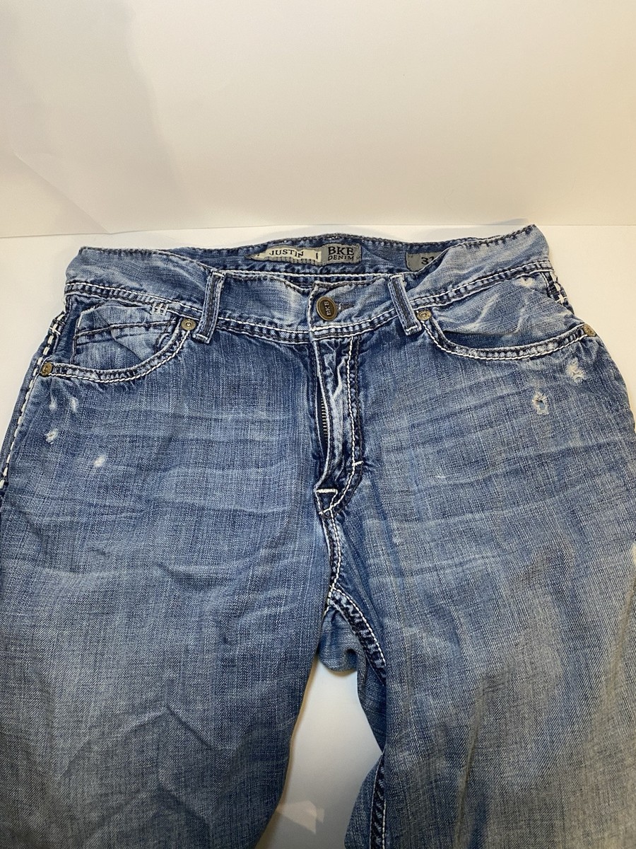 BKE Carter Jeans Mens 31L Straight Fit Washed Distressed Denim Jeans View 2