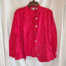 Chico's Red Floral Linen Blend Button Front Long Sleeve Jacket Size 2