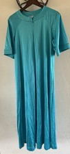 Vintage Vanity Fair Blue Teal Nylon Zip Robe Nightgown House Dress Lounge Small