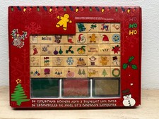 36 Christmas Wood Mounted Rubber Stamps And Pigment Ink Pads NIB