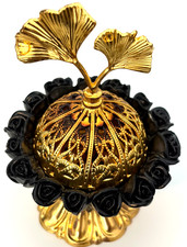 Vintage 1990s Gingko Leaf Hollow Perforated Aromatherapy Goldtone Incense Burner