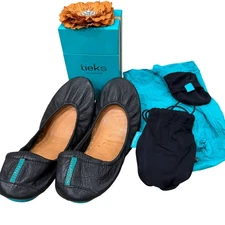 Tieks by Gavrieli Matte Black Leather Ballet Flats Women Sz 8 Foldable Excellent