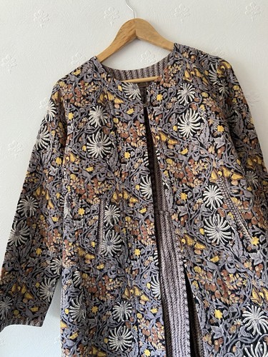 The Shop India Quilted Longer Jacket Indian Block Print Floral Size M UK 12 14 - Picture 4 of 10