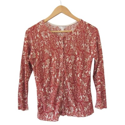 Garnet Hill Signature Eco Merino Wool Cardigan Small Rust Orange Cream Flaw