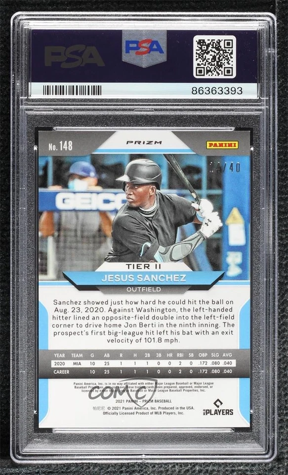 2021 Prizm Tier II Bronze Donut Circle /40 Jesus Sanchez PSA 9 MINT Rookie RC - Image 2 of 2