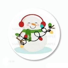 Snowman in Christmas Lights Xmas Favor Labels Scrapbook Stickers Envelope Seals