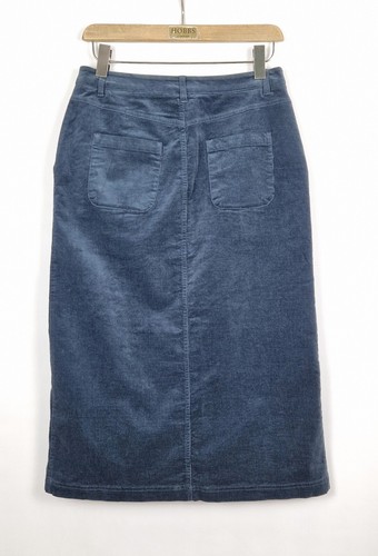SEASALT DUALITY MIDI SKIRT UK 12 BLUE NEEDLECORD CORDUROY BUTTONS THROUGH FRONT - Picture 2 of 12