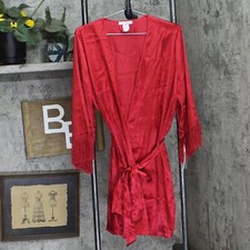 linea Donatella Womens Satin Fringe-Trim Chemise OTF090 Crimson Red L