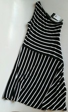 NEW!  Lauren Ralph Lauren Striped One-Shoulder Black/ White Dress Size L $185. 