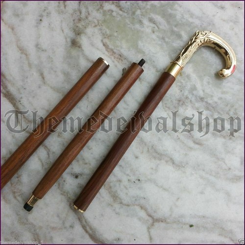 Bastón de madera con mango de cabeza de latón de diseño bastón vintage estilo antiguo regalo - Imagen 3 de 5